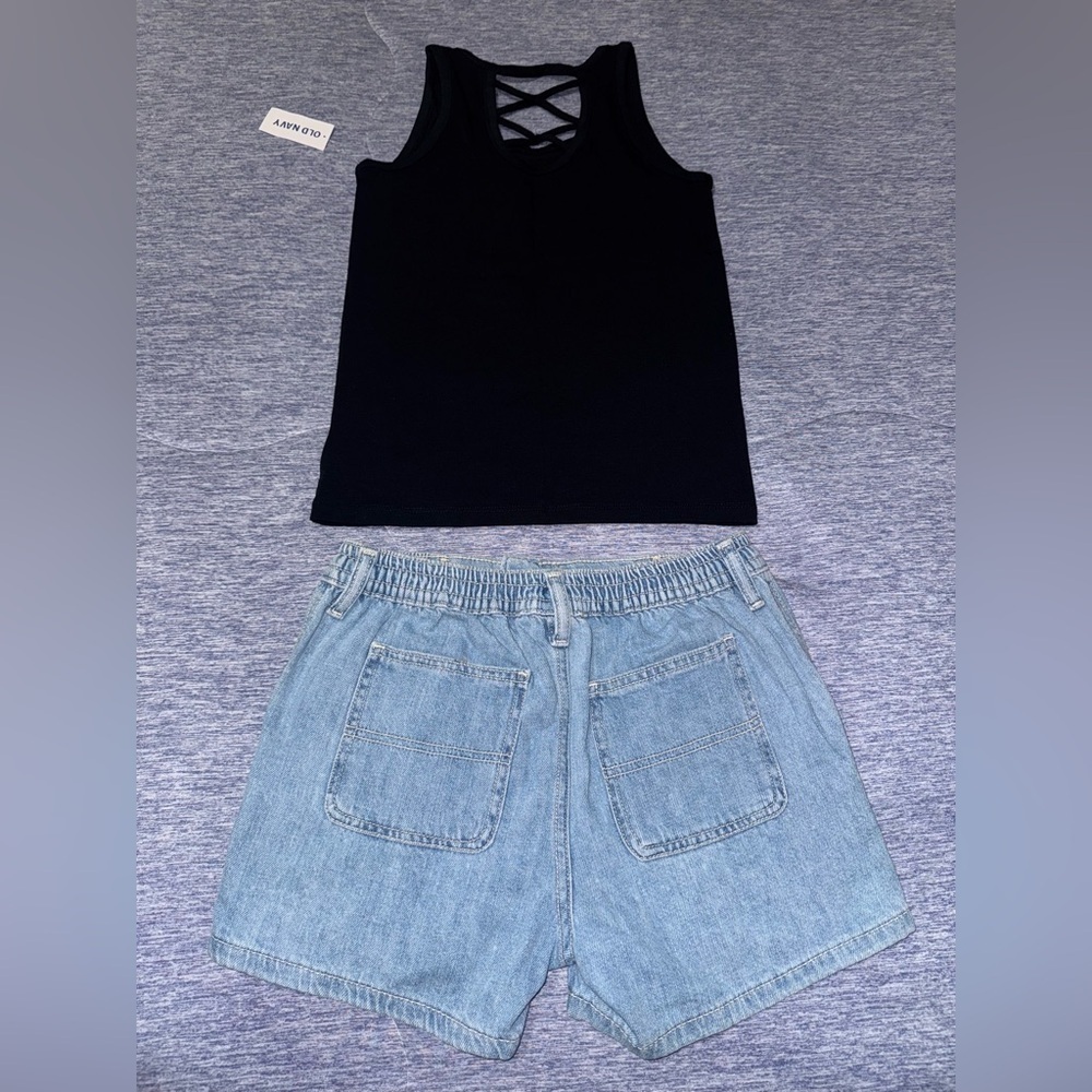 Girls Old Navy Denim Blue Shorts and Black Top - Picture 4 of 4
